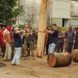 006   Each teak mast weighs three quarters of a tonne