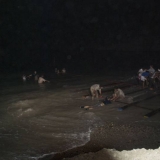 048   As night falls the team struggles to assemble sections of track in the sea