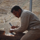 017   Raju Valapp chiselling the rabbet for the through beam on the plank