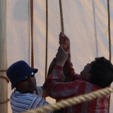 013   Babu Sankaran and Khamis al Hamdani hoist the mizzen sail