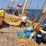 066   All hands on deck to change a sail in pitching seas