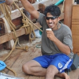 142   Sajid Valappil enjoys his morning coffee at the helm