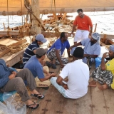 072   Gentler winds give the crew time for friendly conversation at breakfast