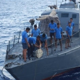 042   One of two Sri Lankan naval boats delivering gifts to the Jewel