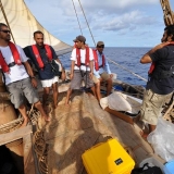 035   Starboard watch prepares for an abandon ship drill