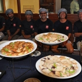 019   Crew members anticipate breakfast at the departure ceremonies