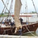083   Working on the Jewel's palm leaf mat sails