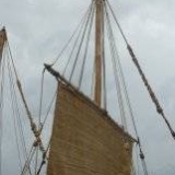 089   Working on the Jewel's palm leaf mat sails
