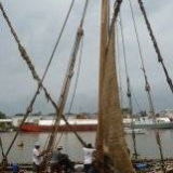 090   Working on the Jewel's palm leaf mat sails