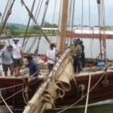 093   Working on the Jewel's palm leaf mat sails