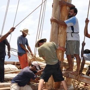 Fitting the reinforcement beam into place was a delicate task